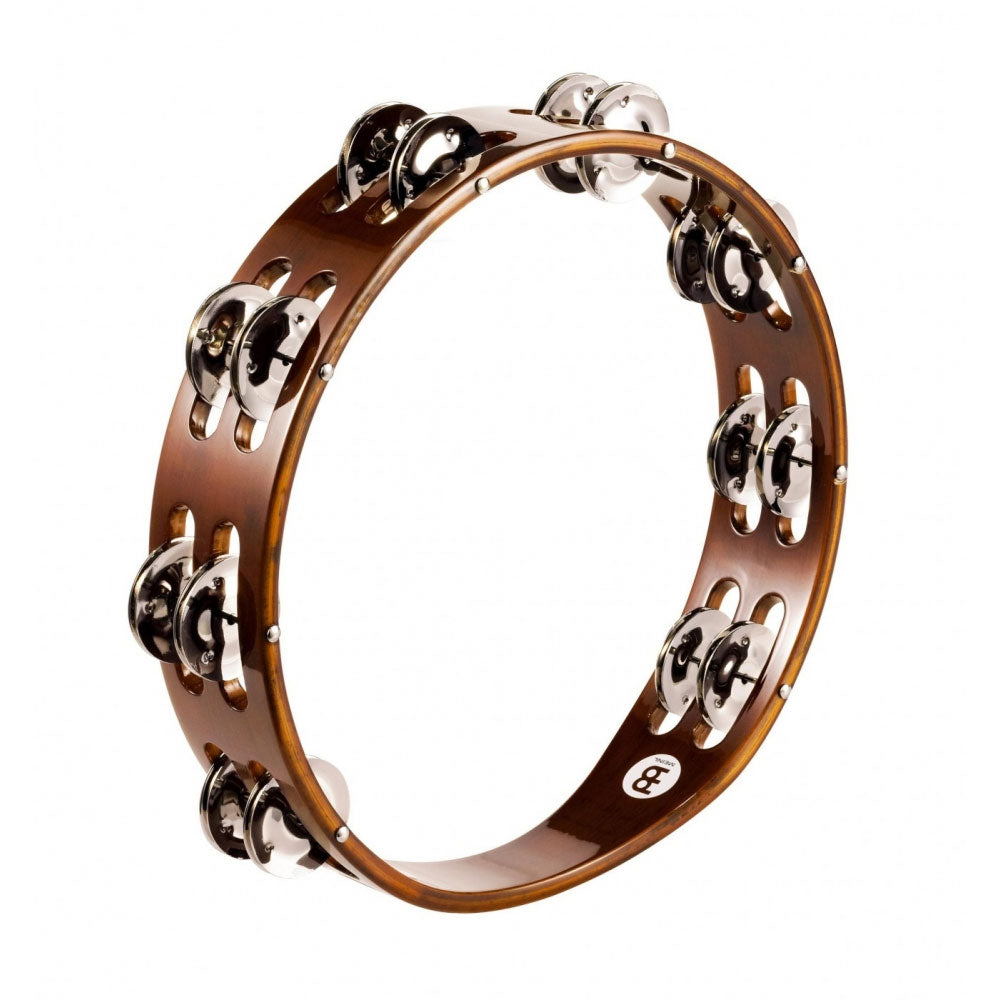 MEINL Percussion Wood Tambourine 2 Rows Steel Jingles - African Brown