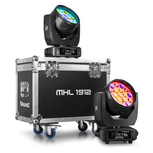 BEAMZ MHL1912 LED MOVING HEAD WASH 19x 12W RGBW [2 IN A FLIGHTCASE]