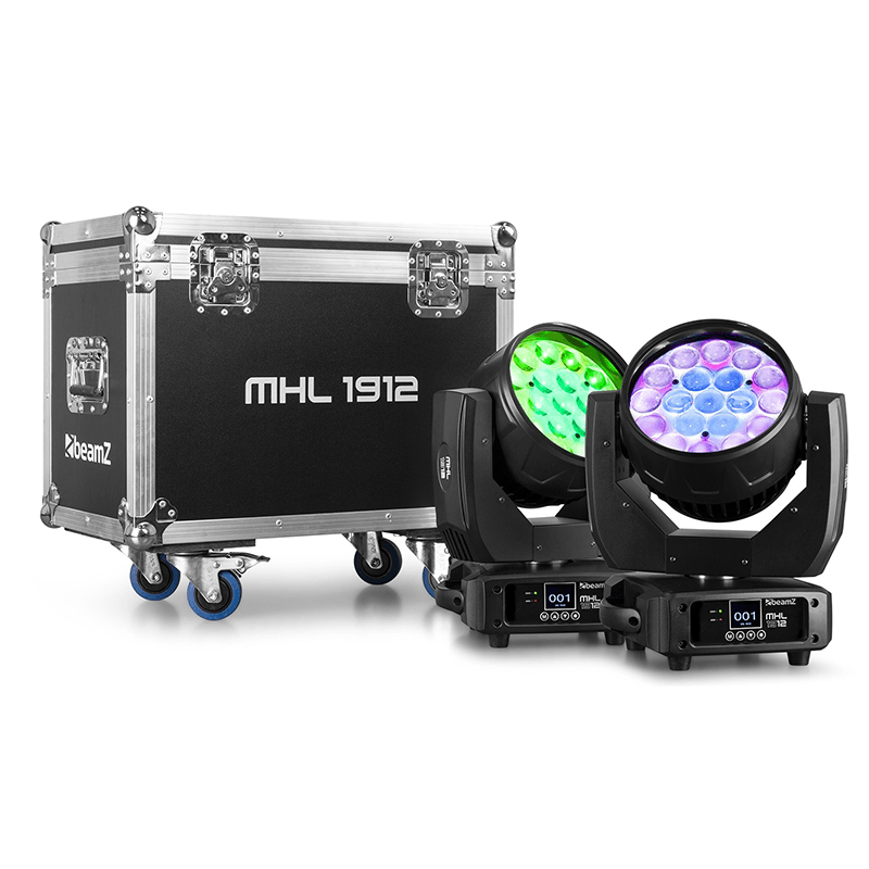 BEAMZ MHL1912 LED MOVING HEAD WASH 19x 12W RGBW [2 IN A FLIGHTCASE]