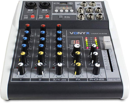 Vonyx VMM-K402 – 4 Channel Mixer w/ DSP/BT/MP3/USB/REC