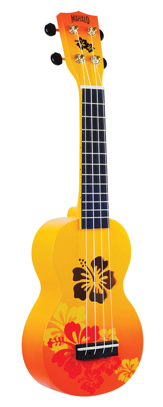 MAHALO SOP UKULELE HIBUSCIS ORANGE BURST