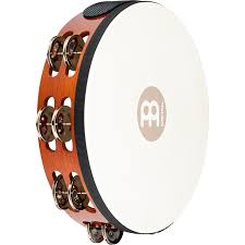 MEINL Percussion Wood Tambourine Headed 2 Rows Steel Jingles - African Brown